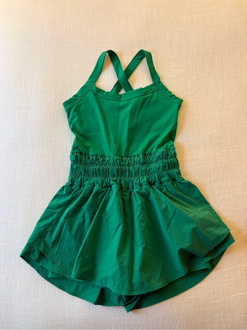 FP Movement dupe Green Smocked Waist Romper